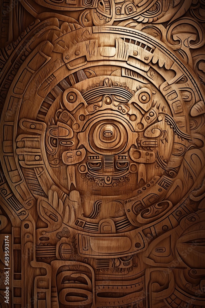 Abstract Geometric Design: A Mayan Style Wood Grain Textured Craft Illustration to Imbue Your Imagination with Art. Generative AI
