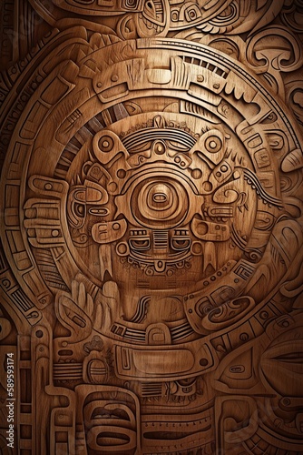 Abstract Geometric Design: A Mayan Style Wood Grain Textured Craft Illustration to Imbue Your Imagination with Art. Generative AI