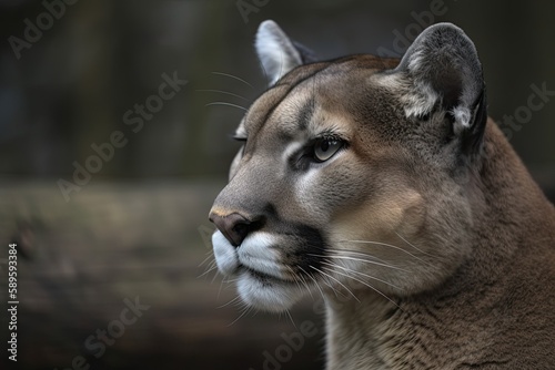 Wild Lioness Portrait: Big and Majestic Panther Face in Zoo Setting: Generative AI