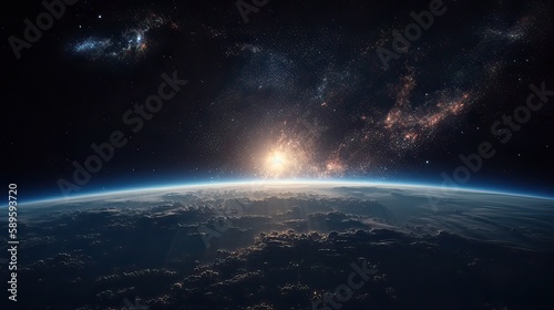 beautiful planet Earth seen from space  Aerial view of sunrise sunset aerial view. Generative Ai  