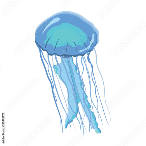 blue jellyfish icon flat isolated. Vector illustration