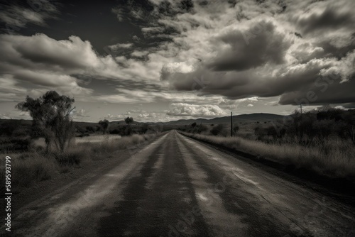 Dirt road. Black and white., Generative Ai