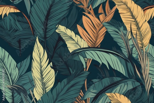 Tropical palm leaves seamless patterns. Illustration  Generative Ai