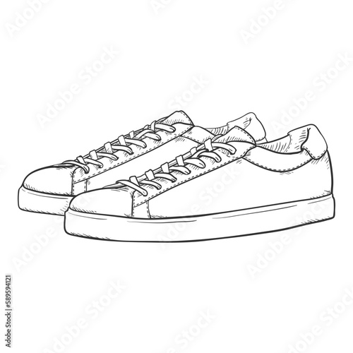 Vector Sketch Sneakers. Smart Casual Shoes Illustration.