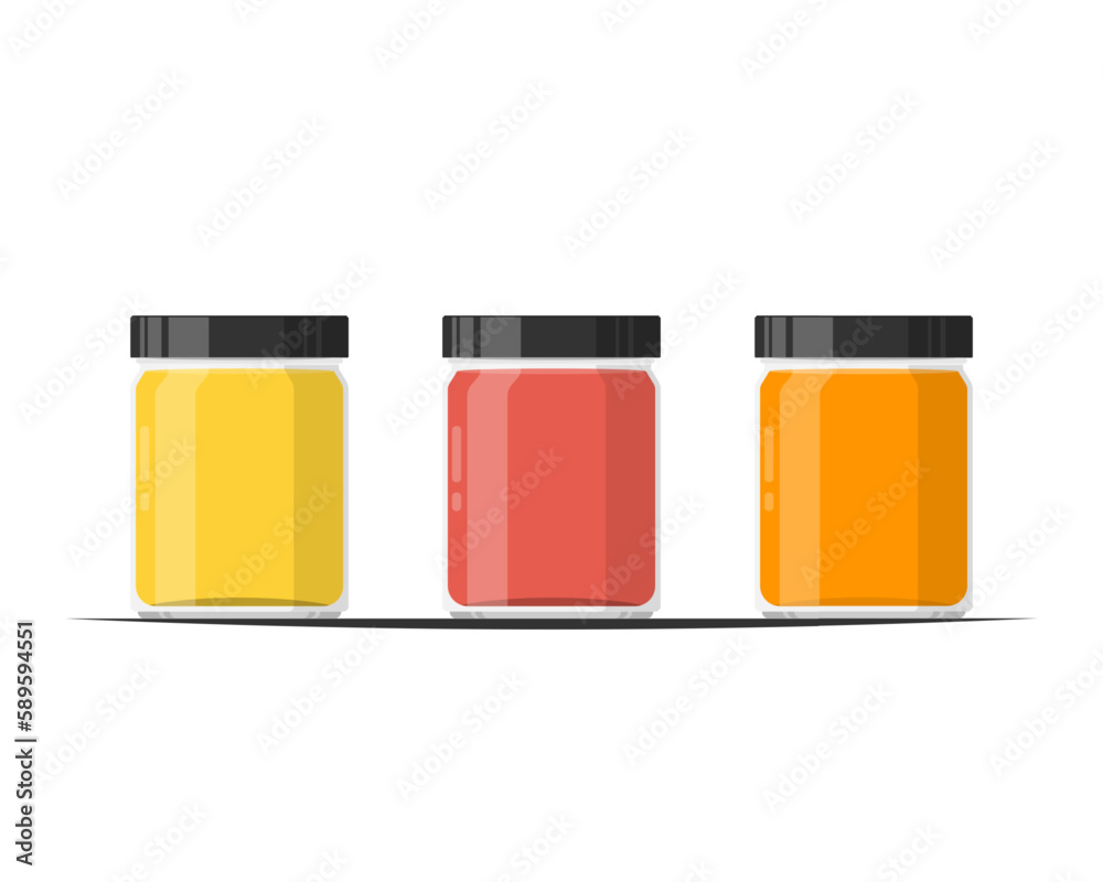 Cartoon different fruit jams on isolated background, Vector illustration. Cartoon different fruit jams on isolated background, Vector illustration.