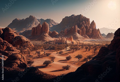 Kingdom of Saudi Arabia Landscape by day - Riyadh. Generative AI © Oliver
