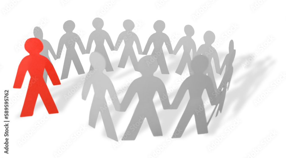 Paper Man Standing out of the Circle of People Paper Man Standing out of the Circle of People
