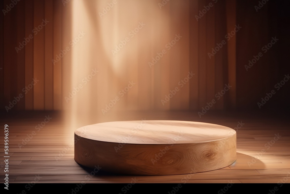 Wooden podium on a wooden floor in the room. 3d rendering, Generative Ai Wooden podium on a wooden floor in the room. 3d rendering, Generative Ai