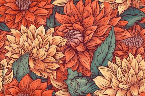 Seamless pattern with dahlia flowers  Generative Ai