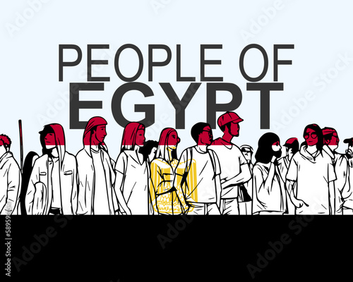 People of Egypt with flag, silhouette of many people, gathering idea