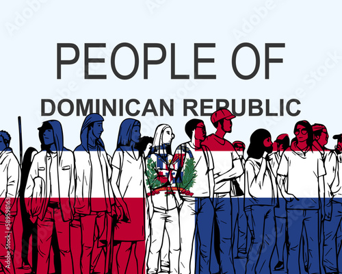 People of Dominican Republic with flag, silhouette of many people, gathering idea