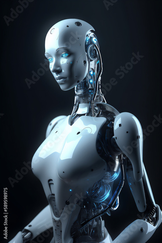 Abstract digital humanoid cyber face and body  ai generated  Generative AI