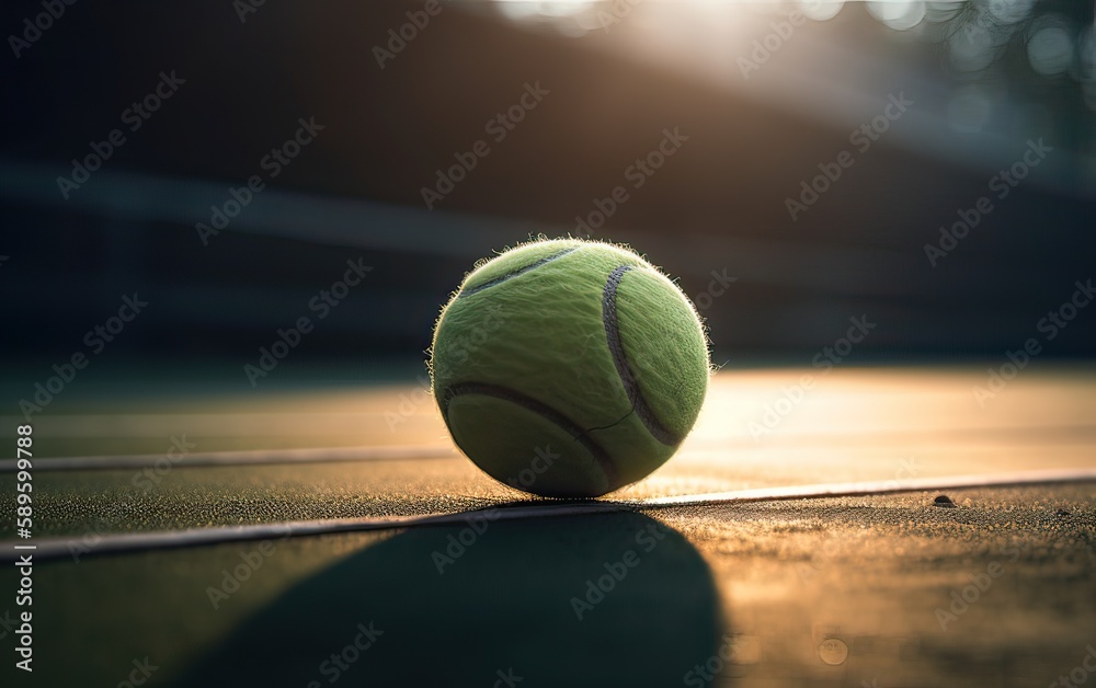 Close up of tennis ball on clay court.Tennis ball. Generative Ai.