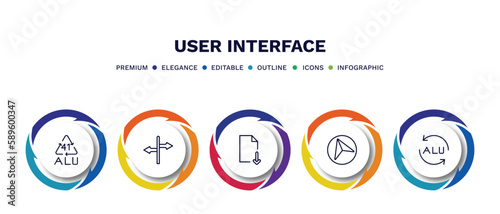 set of user interface thin line icons. user interface outline icons with infographic template. linear icons such as 41 alu, crossroads, downloading, navigation arrow, alu vector.