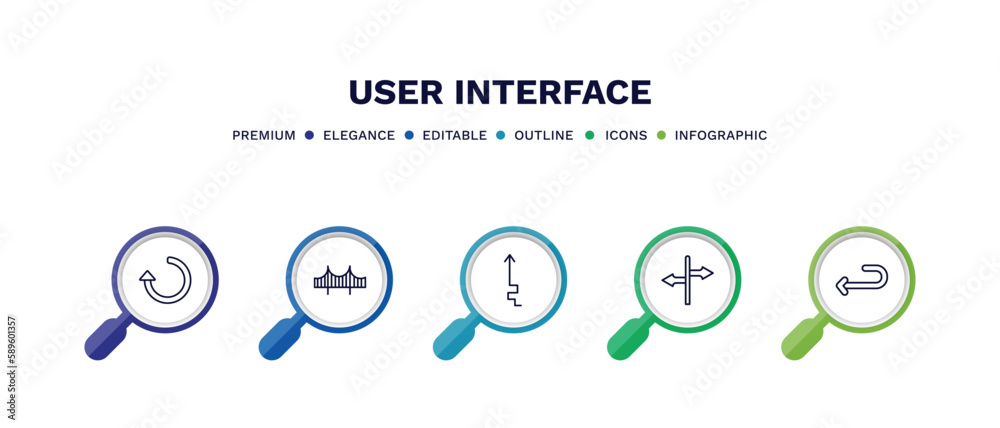 set of user interface thin line icons. user interface outline icons with infographic template. linear icons such as refresh left arrow, bridge, arrow heading up, crossroads, return left arrow set of user interface thin line icons. user interface outline icons with infographic template. linear icons such as refresh left arrow, bridge, arrow heading up, crossroads, return left arrow