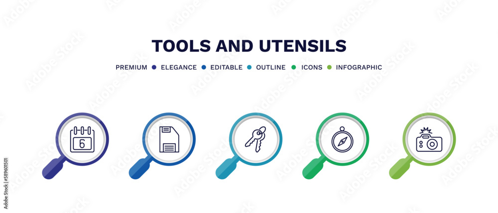 set of tools and utensils thin line icons. tools and utensils outline icons with infographic template. linear icons such as calendar with six days, face down floppy disk, key ring with two keys, set of tools and utensils thin line icons. tools and utensils outline icons with infographic template. linear icons such as calendar with six days, face down floppy disk, key ring with two keys,