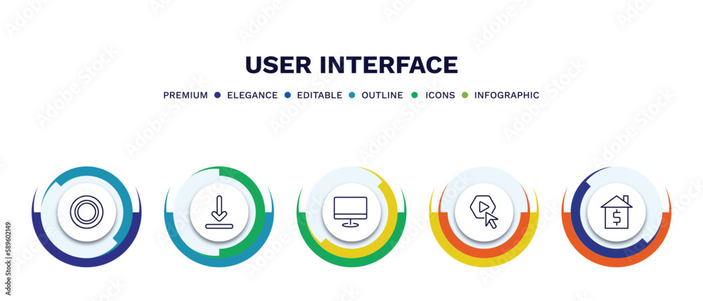 set of user interface thin line icons. user interface outline icons with infographic template. linear icons such as selectioned circle, download arrow, display, press play button, house value set of user interface thin line icons. user interface outline icons with infographic template. linear icons such as selectioned circle, download arrow, display, press play button, house value