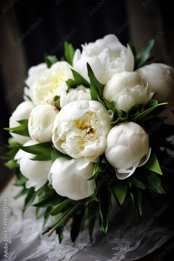 Fototapeta premium White peonies, wedding bouquet