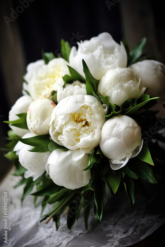 White peonies  wedding bouquet