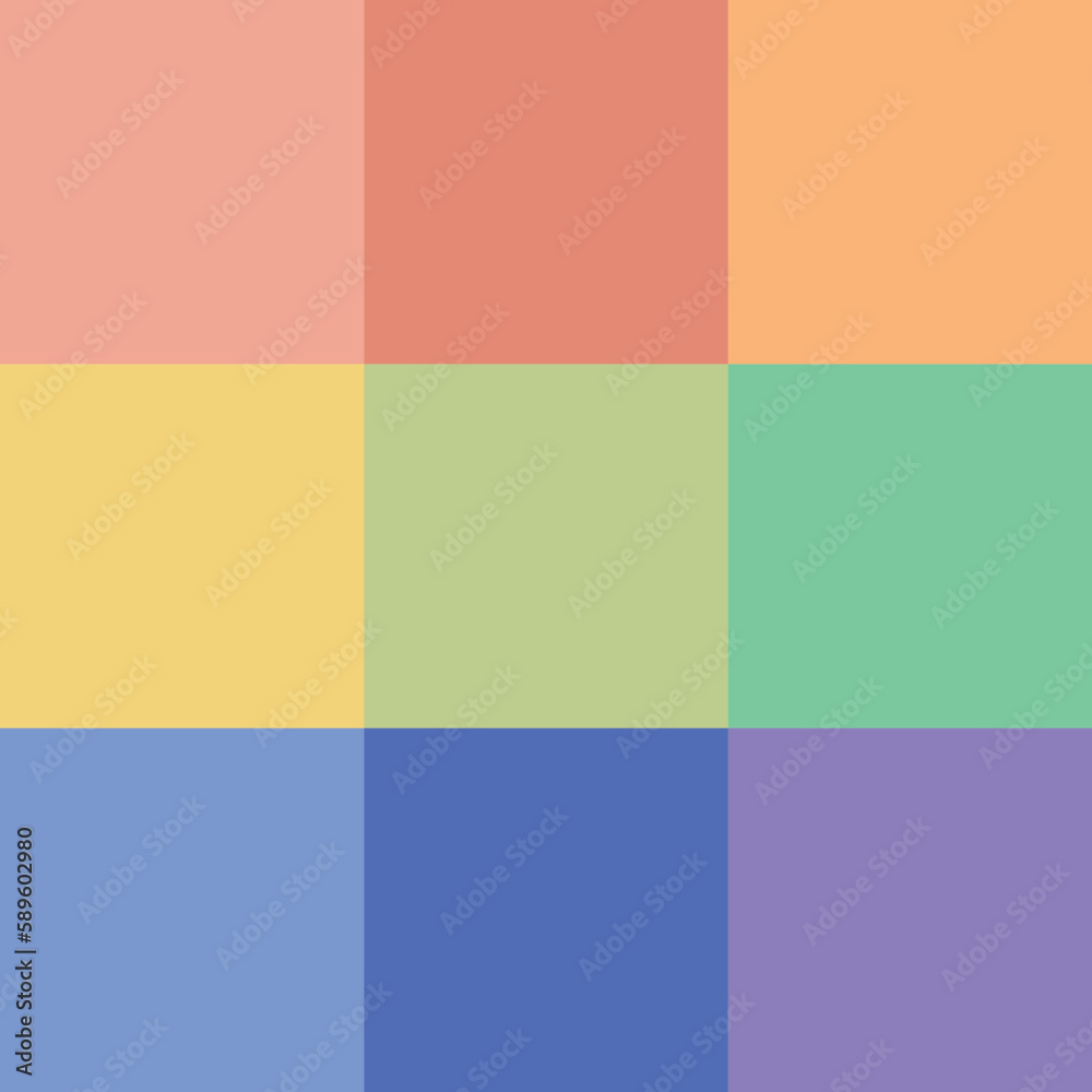 9分割したカラフルな正方形の背景 - 縦3分割･横3分割･明るい9色