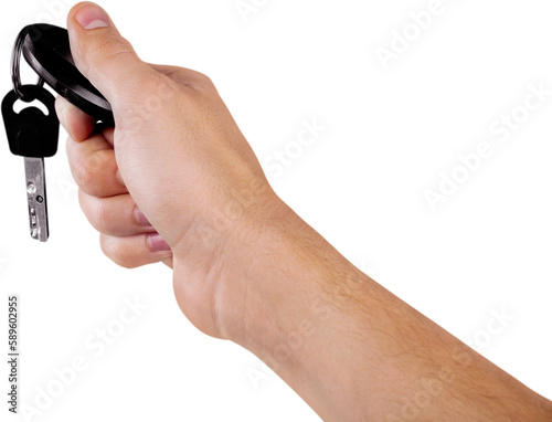 Human Hand with Car Key and Remove Control - Isolated