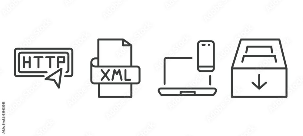 set of information technology thin line icons. information technology outline icons included http, xml, cross-platform, archive vector. set of information technology thin line icons. information technology outline icons included http, xml, cross-platform, archive vector.