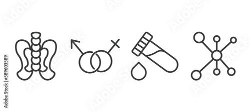 set of medical and healthcare thin line icons. medical and healthcare outline icons included p, united heterosexual, blood analysis, cells in a circle vector.