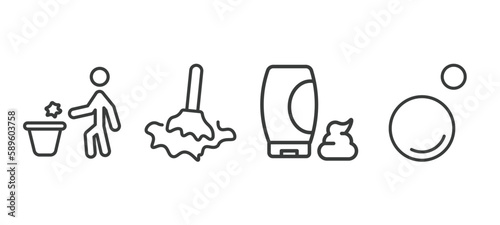 set of hygiene and sanitation thin line icons. hygiene and sanitation outline icons included throw, wet cleaning, shaving gel, bubble vector.