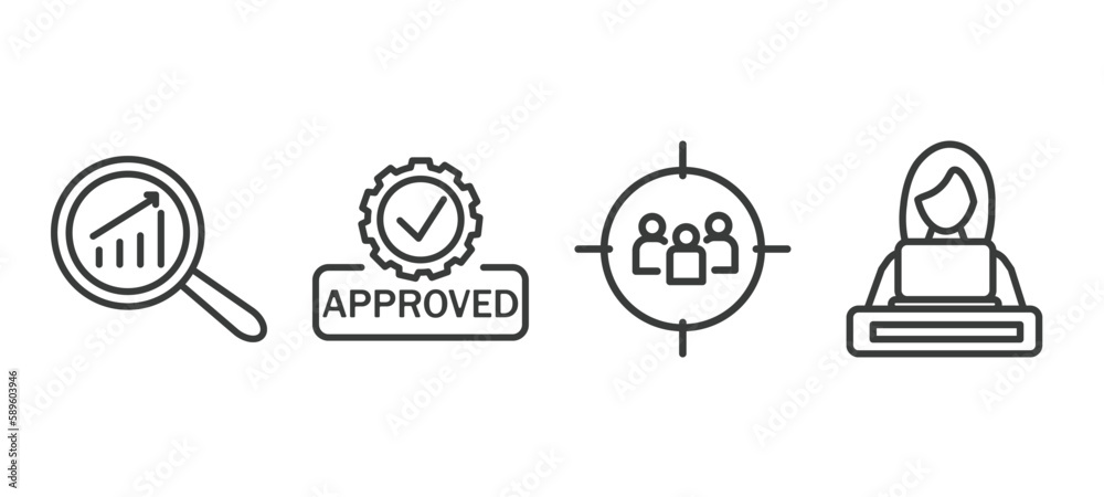 set of human resources thin line icons. human resources outline icons included analysis, approved, target audience, working vector. set of human resources thin line icons. human resources outline icons included analysis, approved, target audience, working vector.