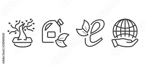 set of ecology thin line icons. ecology outline icons included tree of love, biodiesel, eco e, globe on hand vector.