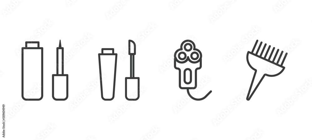 set of beauty and elegance thin line icons. beauty and elegance outline icons included eyeliner, liquid lipstick, electric shaver, tint brush vector. set of beauty and elegance thin line icons. beauty and elegance outline icons included eyeliner, liquid lipstick, electric shaver, tint brush vector.