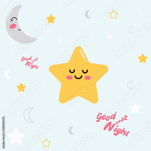 Good Night pattern with cute star and moon