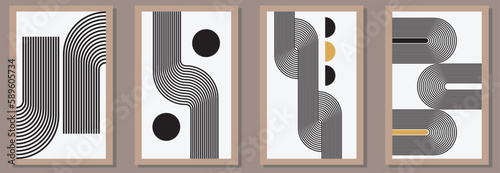 abstract vector set of stripes with geometric design posters, suitable for wall decoration or wall art and interior design, background,wallpaper, postcard or brochure design, illustration