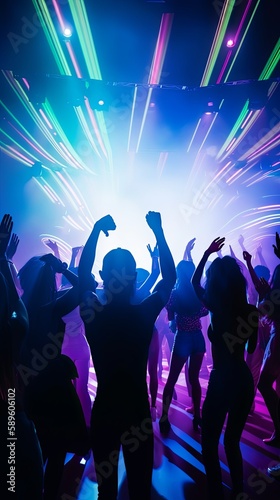 people enjoy concert by dancing in nightclub party, ai generated, Generative AI