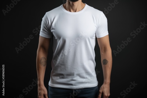 Man in white t-shirt mockup. Generative AI. © Arc