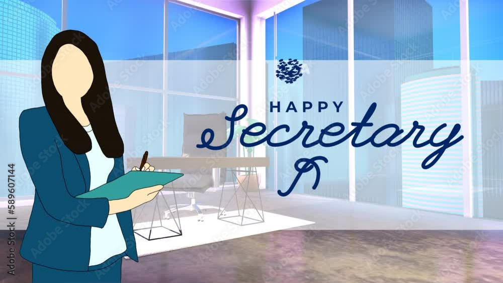 Secretary Icon Animation Vidéo Stock Happy Secretary Day Text Animation on office background ...
