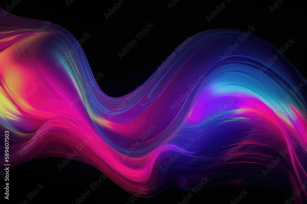 Abstract fluid iridescent holographic neon curved wave. Generative AI.