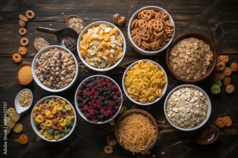 Delicious and healthy cereals. Generative AI.