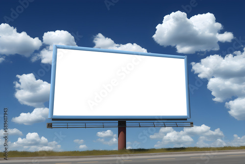 Empty billboard on highway in daytime in summer, Front view billboard mockup, Blank advertisment space for marketing banner or poster, generative ai