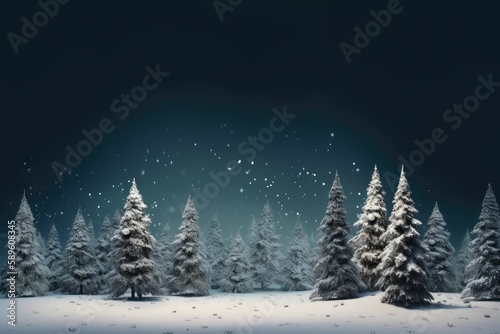 The scene depicts a winter landscape featuring trees. Generative AI. © Arc