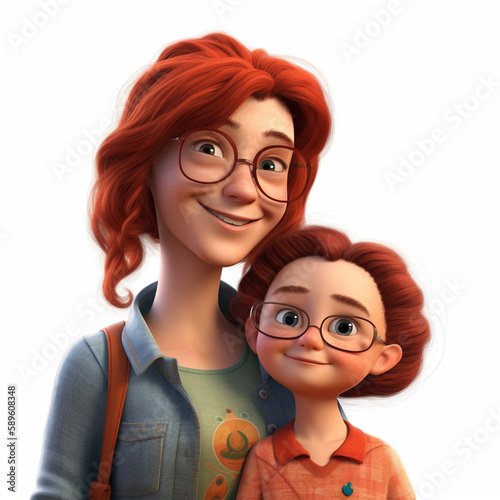 A cartoon character with a child wearing glasses and a shirt