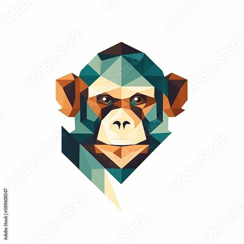 A monkey with a geometric pattern logo, white background photo