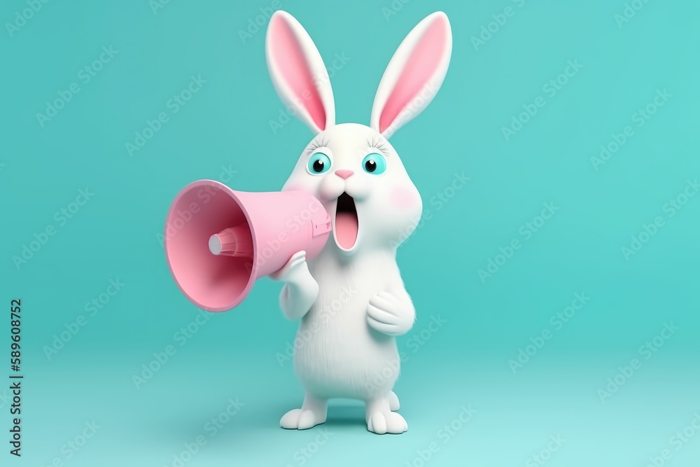 Obraz premium white rabbit with a mic. Generative AI.