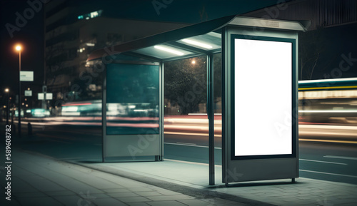 Empty Outdoor Advertising billboard mockup at bus stop  Empty advertisment place for marketing banner or posters  Bus stop billboard mockup  generative ai  