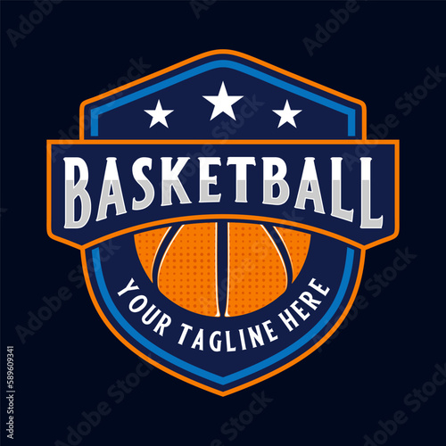 basketball logo design. emblem shape with basketball icon  perfect for basketball team or club