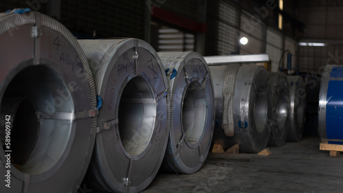 Metal sheet rolls at industry. industrial plant for the production.