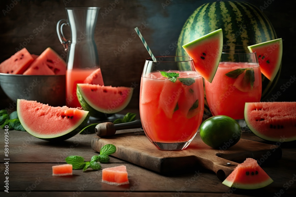 Summer ThirstQuencher Homemade Watermelon Juice (Ai generated) Stock