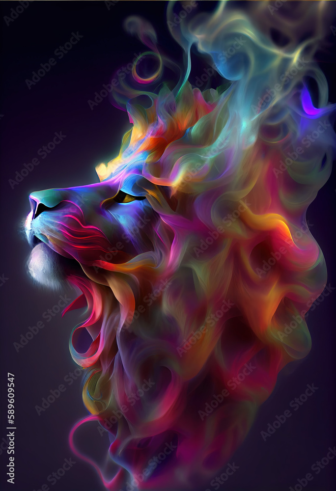 Rainbow Lion head print. ai render. Rainbow Lion head print. ai render.