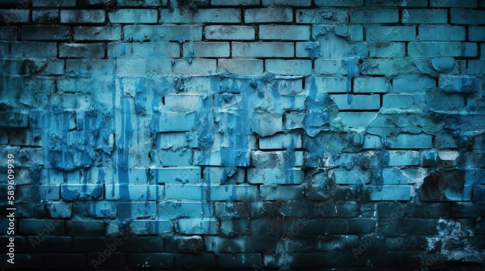 Old black and blue grungy brick wall background, Created using generative AI tools. Old black and blue grungy brick wall background, Created using generative AI tools.