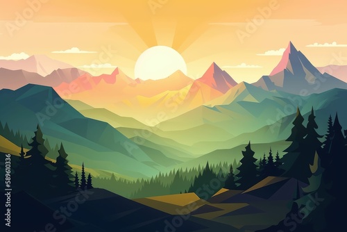 Sunrise in the mountains. Generative AI. © Arc